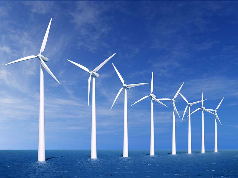 Row of wind turbines